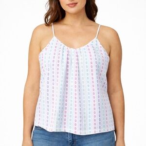 ModCloth Anthropology Sleeveless Printed Tank Top Keyhole Back Tie Size 1X NWT